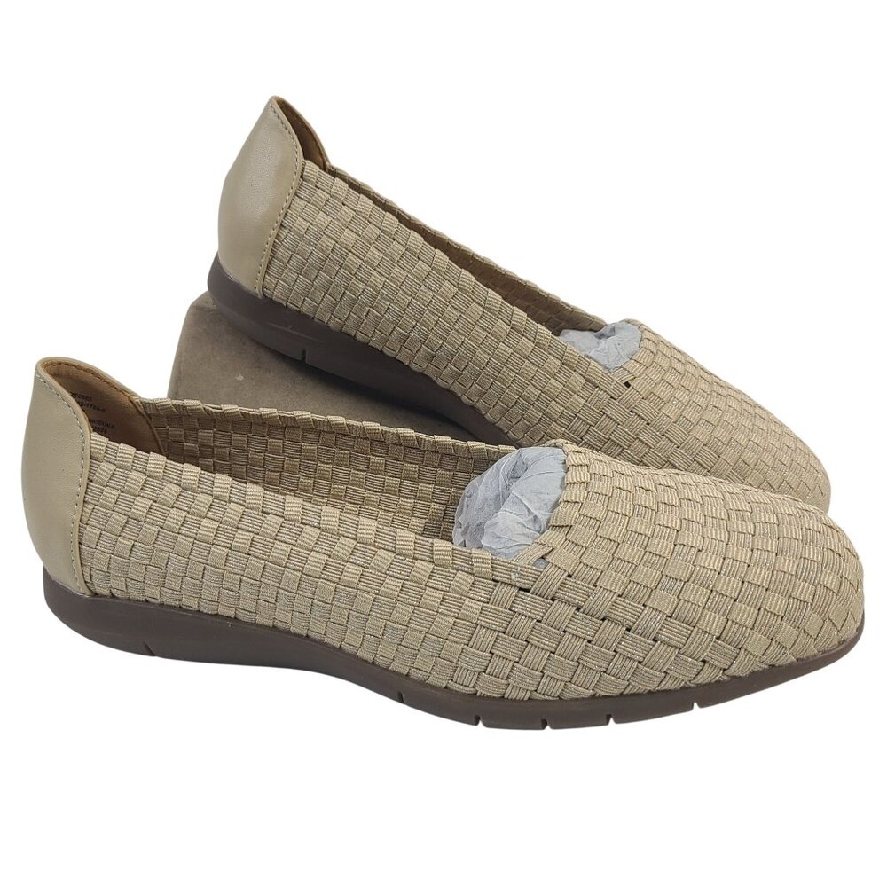 NEW Comfortview Bethany Beige Woven Slip-On Loafers Fabric Upper Sz 9 WW